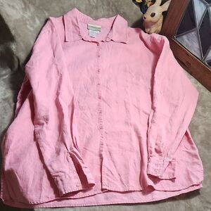 Coldwater Creek Pink Button Down Shirt 100% Linen💓